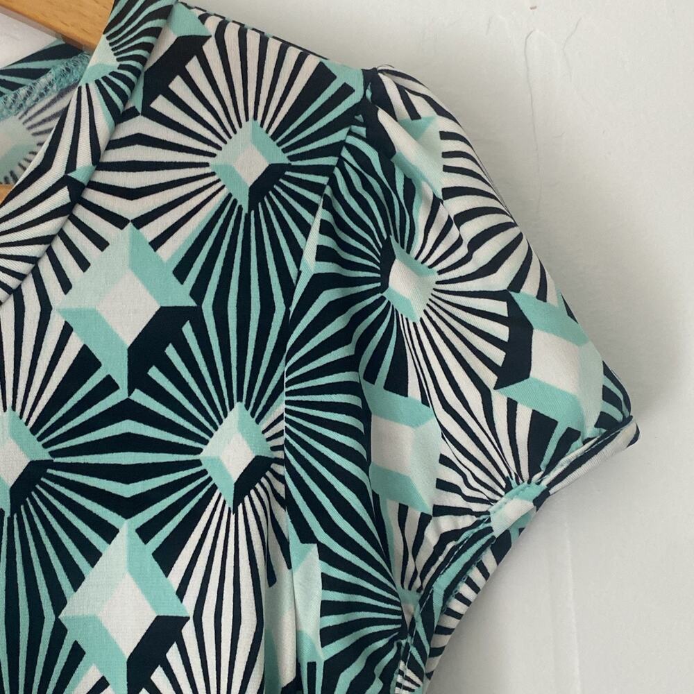 Worthington Top XL Womens Geometric Blue SS Puff Pullover Blouse Colorful Print - Picture 3 of 11